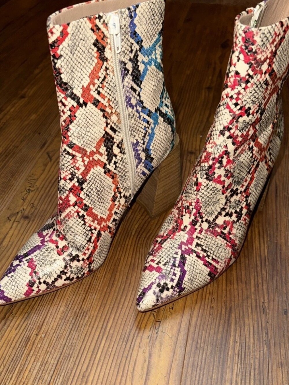 Steve Madden Multicolor Snake-Print Pointed Ankle Boots Size 9 - Picture 3 of 4